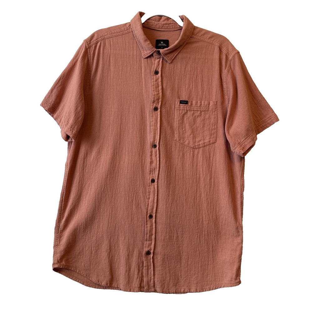 Rip Curl Crinkle Button Up Logo Shirt Coral Men's XL Classic Surf Beach Skater